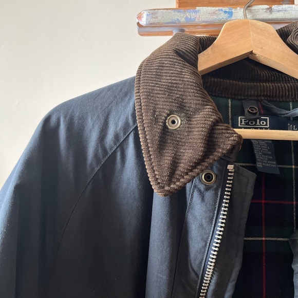 Polo by Ralph Lauren Black Lightweight Jacket with Brown Collar - Picture 1 of 2